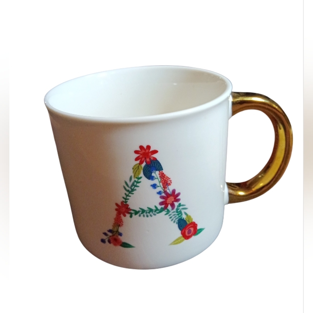 Floral Monogram Opalhouse Mug with Gold Handle No Chips 16oz